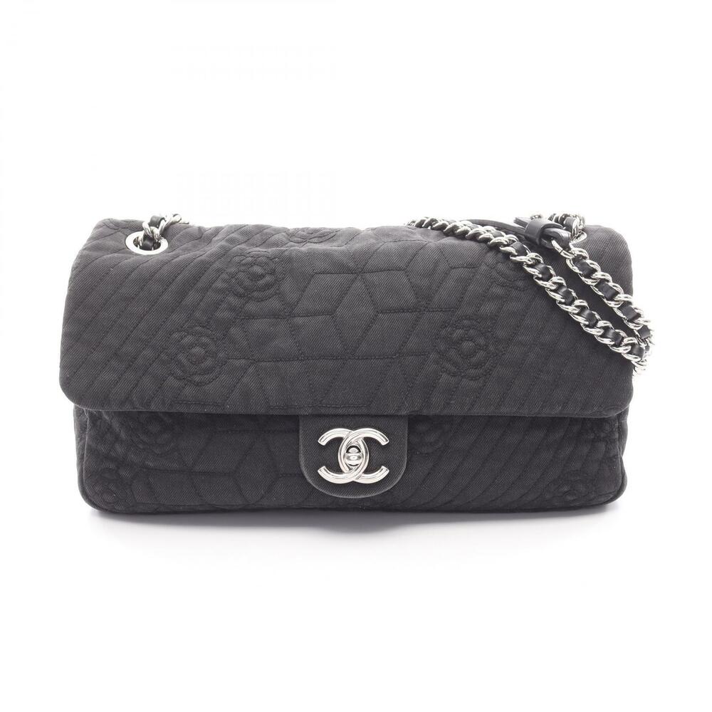 Chanel Camellia Shoulder Bag Denim Leather Black